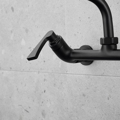 Matte Black Double-Handle Wall-Mount Kitchen Faucet