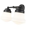 Vaughn 2-Light Matte Black Vanity Light with Opal Glass Shades - Dimmable, Damp Rated - 3 of 4