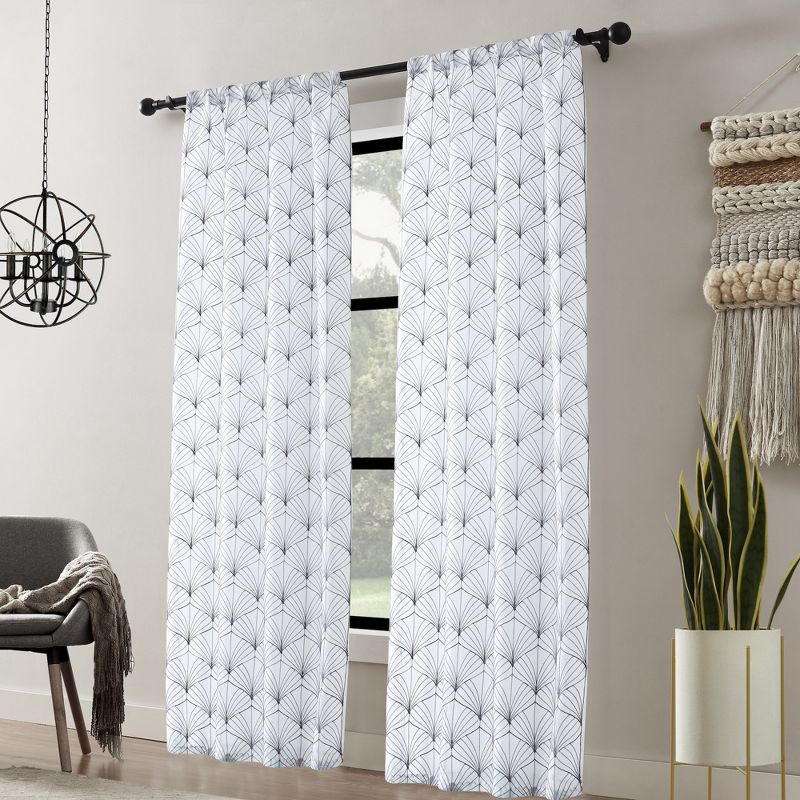 Set of 2 Modern Threads Sheer Fans Curtain Panel., 1 of 2