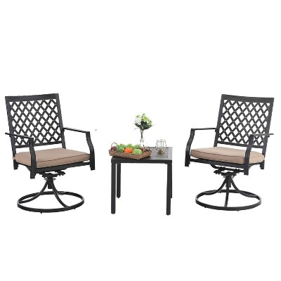 3pc Metal Patio Set with Swivel Chairs & Coffee Table - Black - Captiva Designs