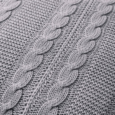 Dublin 18" Square Silver Cotton Cable Knit Throw Pillow