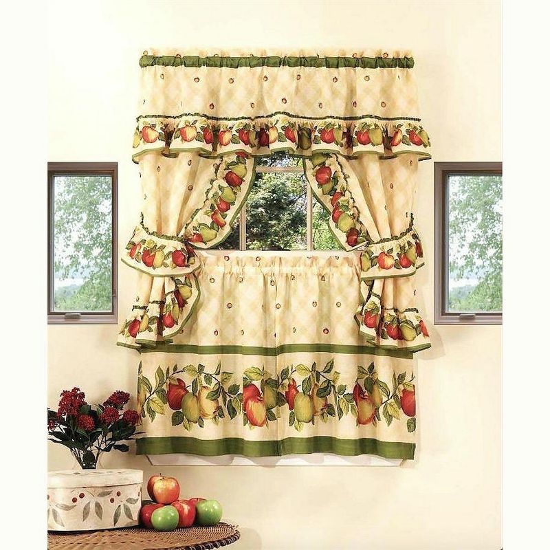 GoodGram Apple Orchard Complete 5 Pc. Kitchen Curtain Tier & Swag Set, 1 of 2