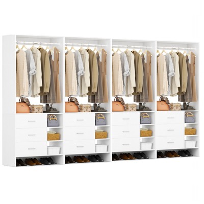 Aheaplus 30'' Freestanding Closet Organizer with Hanging Rods and Drawers, Closet System with Storage Shelves
