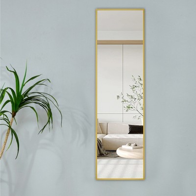 FURNIinspire Decorative Wall Mirrors Aluminum Alloy Metal Frame Wall Mounted Full Body Mirror, Bathroom Makeup Mirror, Bedroom, Square Yellow