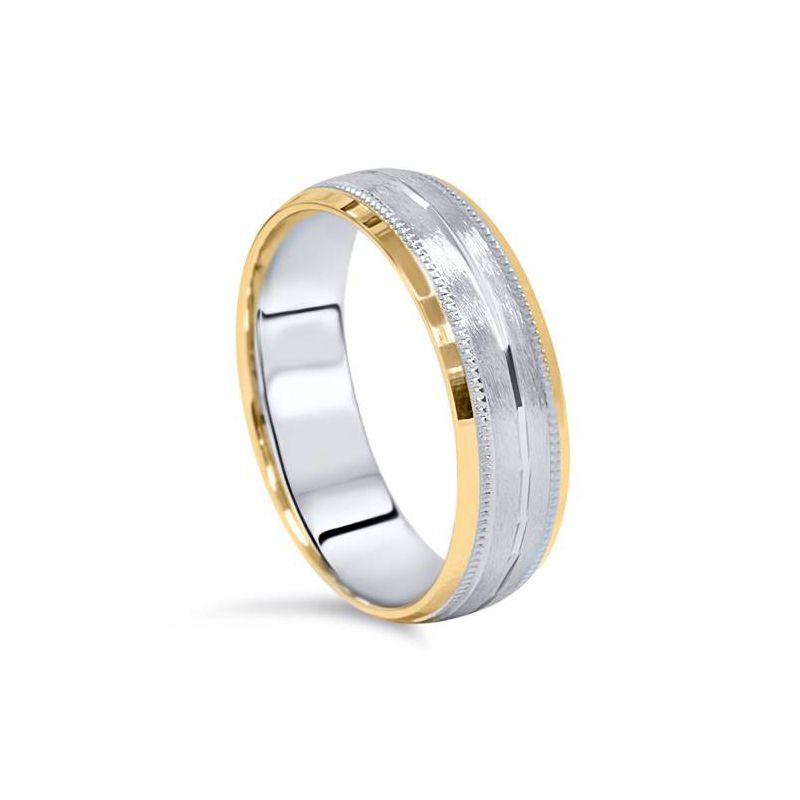Pompeii3 Gold Two Tone 6mm Facet Cut Wedding Band Mens New Ring, 2 of 5