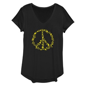 Women's Lost Gods Floral Peace Sign T-Shirt - 1 of 3