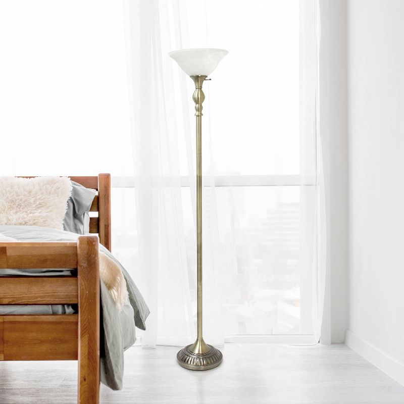 1-Light Classic Torchiere Floor Lamp with Marbleized Glass Shade - Lalia Home, 4 of 9