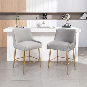SEYNAR Modern Velvet 37'' H Metal Leg Counter or Bar Stools Set of 2 - 1 of 4