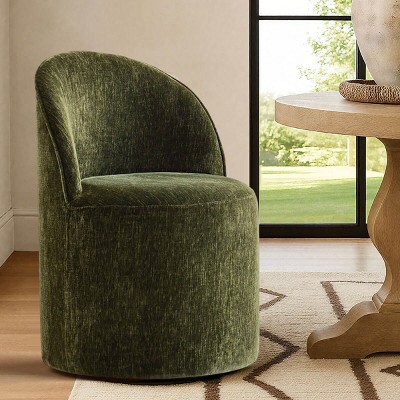 Modern Barrel Upholstered Dining Chair with Wheels Round Dining Room Chair Chenille Dining Chair for Kitchen,Dining Room -Tanpinhause