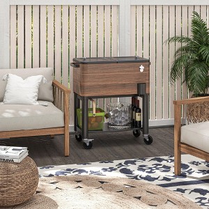 CIPACHO 60 Quart Outdoor Cooler Cart Rolling Ice Chest with Bottom Shelf and Bottle Opener for Backyard Deck Poolside Party - 1 of 4