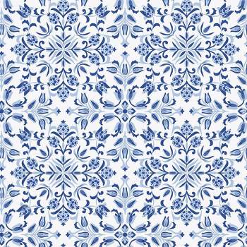 Tempaper Ornamental Tile Lisbon Blue Peel and Stick Wallpaper