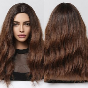 Jessie's Wig 18 Inch Beach Wave Wig Middle Part With Bangs Synthetic Hair Ombre Brown Color 1 Pc/Pack - 1 of 4