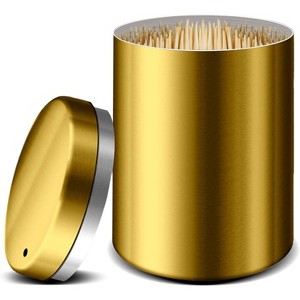 Stainless Steel Metal Toothpick Holder Dispenser, Container with 500 Bamboo Round Toothpicks for Teeth & Kitchen, Black - 1 of 4