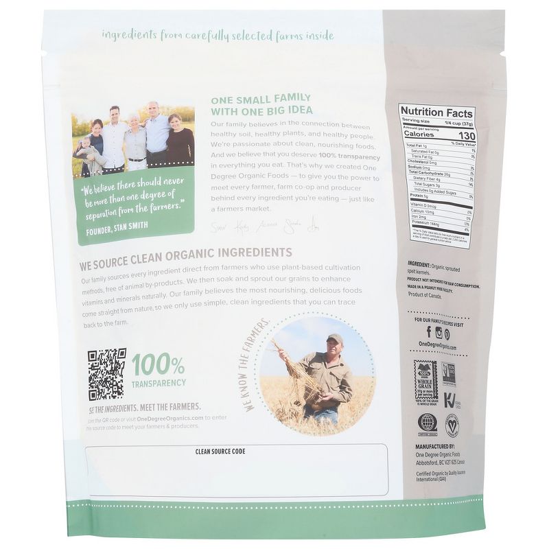 One Degree Organic Foods Sprouted Spelt Flour - Case of 6/32 oz, 3 of 7