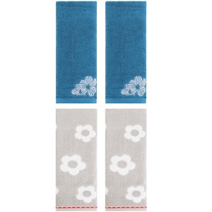 REGALWOVEN 4 Pcs Cute Floral Pattern Cotton Bathroom Soft Absorbent Hand Towel - 1 of 4