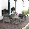 Outsunny 3 Piece Patio Furniture Set w/ Cushions, PE Rattan Wicker Outdoor Table And Chairs Conversation Set w/ 2-Tier Glass Top Coffee Table - 3 of 4