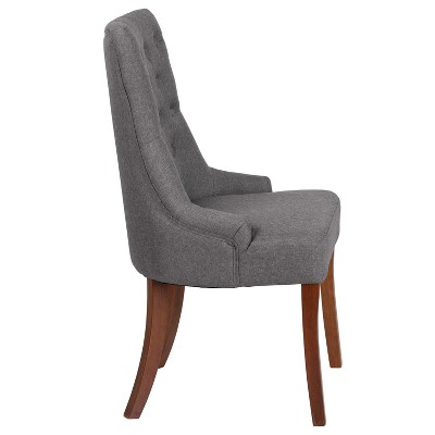 Paddington Gray Fabric Button-Tufted Accent Chair with Mahogany Legs