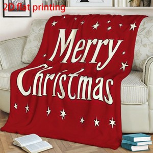 Lomsoe Red Christmas Throw Blanket with White Merry Christmas Lettering & Golden Stars - Soft Flannel Bedspread for Couch, Bed, Sofa. - 1 of 4
