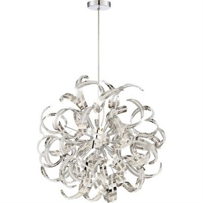 Polished Chrome 12-Light Crystal Ribbon Pendant