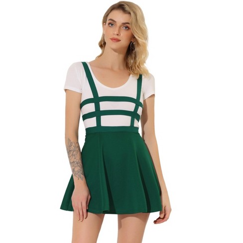 Unique Bargains Women's Solid Dress Strap Button Front Suspender Skirt
