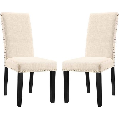 Elegant Beige Upholstered Parsons Dining Side Chair with Nailhead Trim