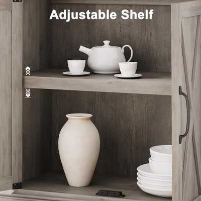 5 Tier Book Shelf, Farmhouse Book Case with Cabinet, 68.7" Tall Book Shelf with Storage Doors,