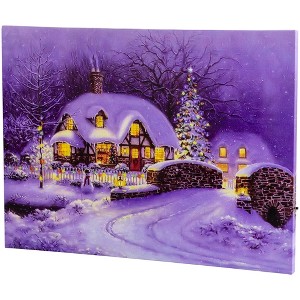 Northlight Fiber Optic and LED Lighted Snowy Christmas House Canvas Wall Art 12" x 15.75" - 1 of 4