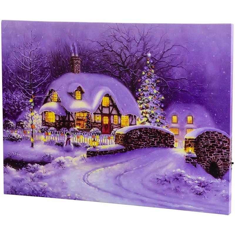 Northlight Fiber Optic and LED Lighted Snowy Christmas House Canvas Wall Art 12" x 15.75", 1 of 5