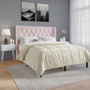 ChaletPosh Velvet Upholstered Bed with 2 Nightstands - 1 of 4