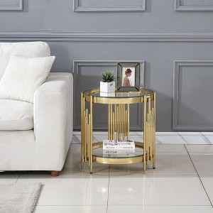 NicBex Stylish Double-Layer Metal Coffee Table with Tempered Glass Tabletop,Round End Table,Living Room Furniture - 1 of 4