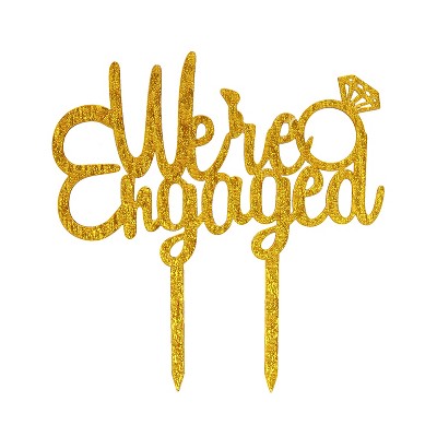 O'Creme Gold 'We're Engaged' with Ring Cake Topper