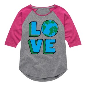 Girls' - Instant Message - Earth Day Shirt Tail Raglan Graphic T-shirt - 1 of 4