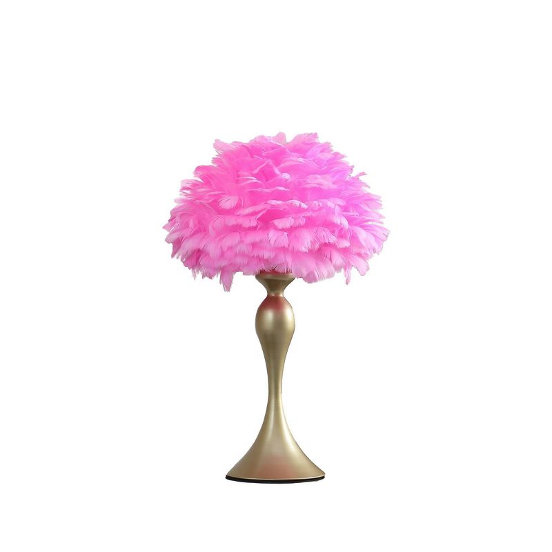 18.25&#34; Hot Pink Feather Aquina Crisp Contour Glam Table Lamp Satin Gold - Ore International, 2 of 5