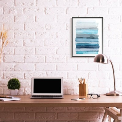Water Inspired Blue and Gray Abstract Canvas Print with Black Frame