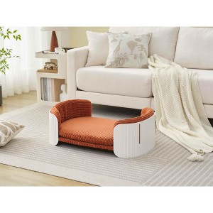 Gulches White Brown Pet Bed - Scandinavian Style Elevated Cat Couch - 1 of 4