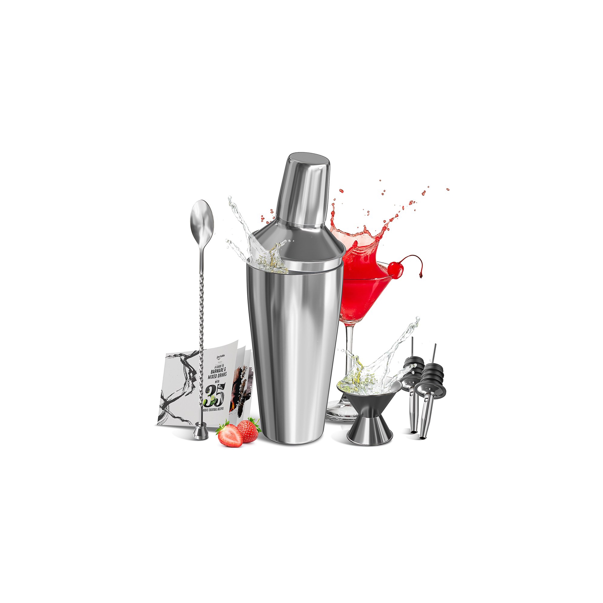 JoyTable Stainless Steel Mixology Bartender Kit, 8PC Cocktail Kit - Silver Cocktail Set with Bar Tools