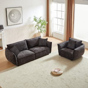 Modern 3-Seater + 1-Seater Linen Fabric Sofa Set with Wooden Frame and 3 Pillows - 1 of 4