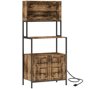 Aghana Digitals Gray Wood Grain Kitchen Baker's Rack with Power Outlets, USB Ports, Storage Shelves - 1 of 4