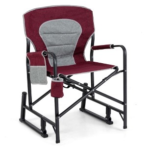 Costway Outdoor Rocker Camping Chair for Adults with Dual Springs Padded Back Black/Red - 1 of 4