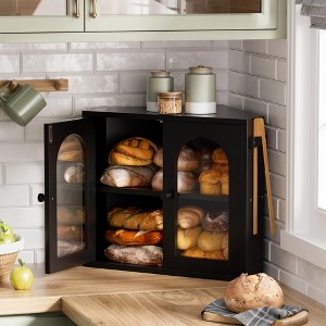 MOEPISY Corner Bread Box for Kitchen Countertop, 2 Tier Bamboo Bread Storage Container (Black, Medium) - 1 of 4