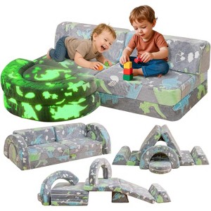 Hooseng 10Pcs Modular Kids Play Couch, Glow-in-The-Dark Convertible Play Fort Kids Sofa with Removable Cover for Playroom, Bedroom - 1 of 4