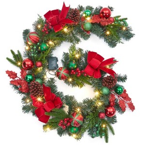 coucheta Christmas Wreath with Lights, Xmas Garlands Decoration with Battery Operated Lights with Timer, Window Indoor Holiday Decor - 1 of 4