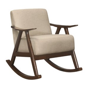 CAVINAS Mid-Century Accent Chair with Textured Fabric and Exposed Walnut Wood Frame - 1 of 4