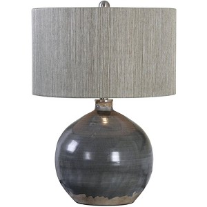 Uttermost Traditional Accent Table Lamp 24" High Charcoal Gray Ceramic Woven Rattan Hardback Drum Shade for Bedroom Living Room - 1 of 2