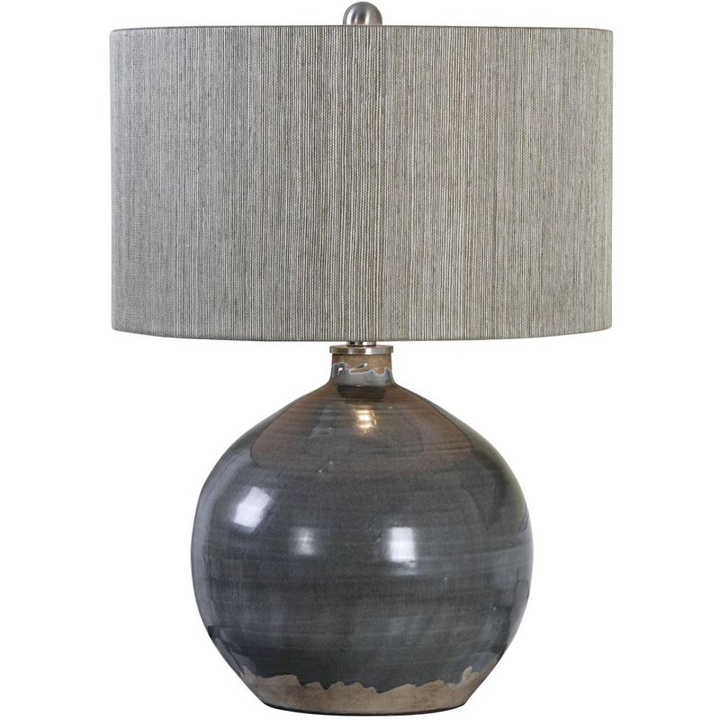 Uttermost Traditional Accent Table Lamp 24" High Charcoal Gray Ceramic Woven Rattan Hardback Drum Shade for Bedroom Living Room, 1 of 3