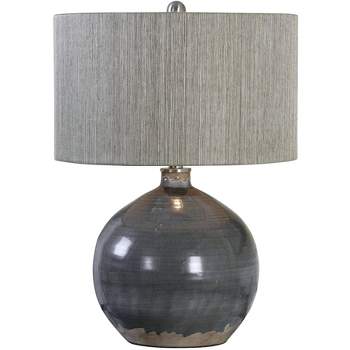 Uttermost Traditional Accent Table Lamp 24" High Charcoal Gray Ceramic Woven Rattan Hardback Drum Shade for Bedroom Living Room