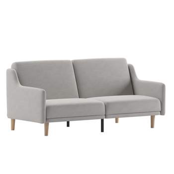 Emma and Oliver Plush Padded Upholstered Split Back Sofa Futon with Smooth Curved Removable Arms and Wooden Legs