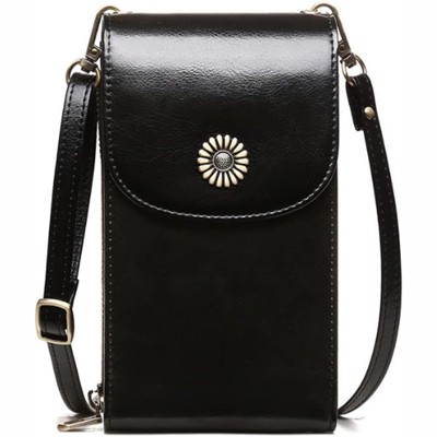 FATMOON Women Fashion Florets Crossbody Bag Vertical Phone Bags Cow Leather Purse Genuine Leather Shoulder Bag