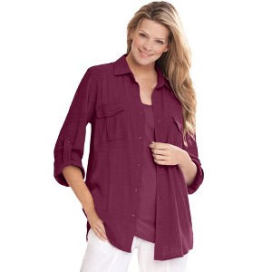 Woman Within Women's Plus Size Cotton Gauze Bigshirt - 1 of 4