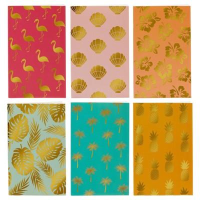 Paper Junkie 6 Pack Tropical Lined Notebooks Journals with Gold Foil (24 Sheets, 5 x 8 In)